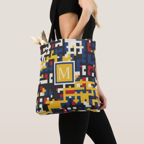 Custom White Black Yellow Blue Pixel Abstract  Tote Bag