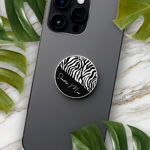 Custom White Black Zebra Animal Stripes Pattern PopSocket