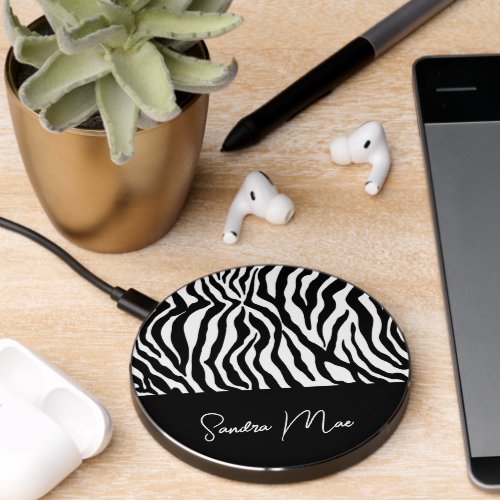 Custom White Black Zebra Stripes Print Art Pattern Wireless Charger