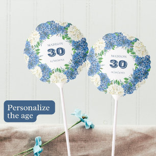 Custom White Blue Hydrangeas 30th Birthday Party Balloon
