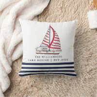 Custom White Blue Red Boat Nautical Lake House
