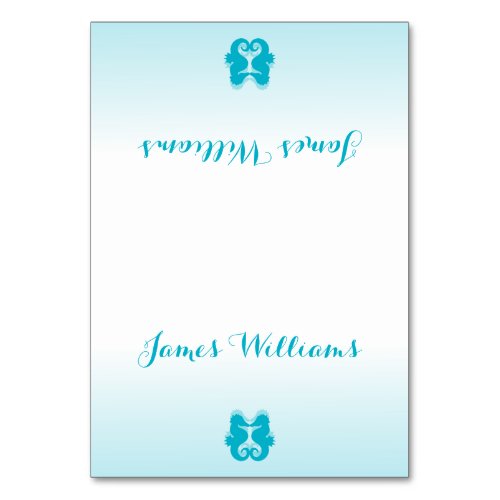 Custom White Blue Seahorse Wedding Place Cards