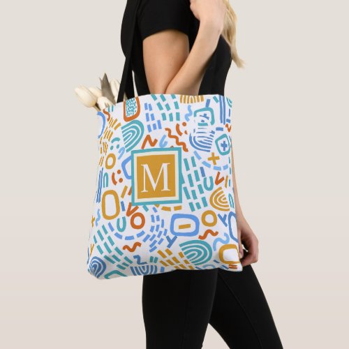 Custom White Blue Yellow Red Abstract Pattern Tote Bag