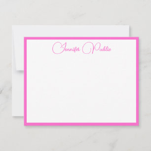 Custom White Border Pink Handwritten Script Name Note Card