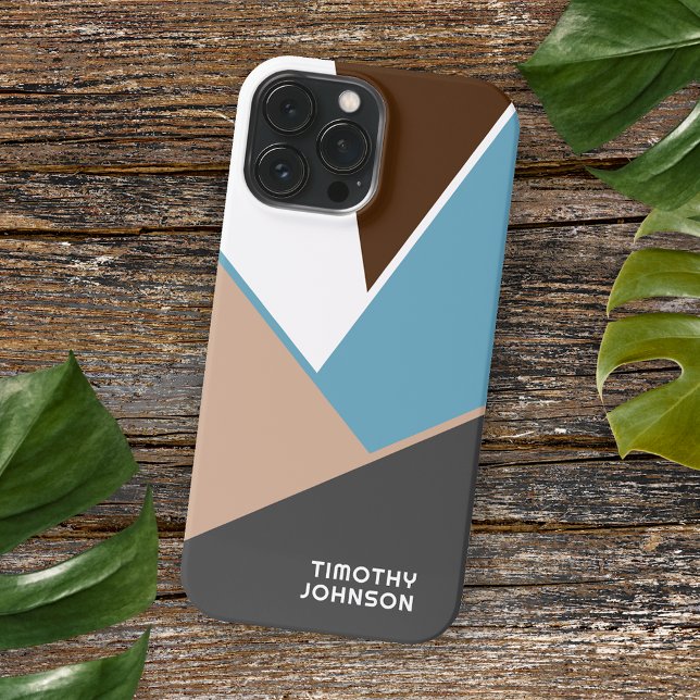 Custom White Brown Blue Gray Beige Block Art iPhone Case (Creator Uploaded)