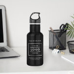 Custom White Business Logo Branded Black Stainless Steel Water Bottle<br><div class="desc">Custom black stainless steel branded water bottle features your professional business logo design,  along with wording for your business name,  slogan,  website,  location,  or other information that can be personalized. Simply add your company logo to the white placeholder image space,  and fill in with your preferred wording.</div>