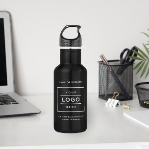 Custom White Business Logo Branded Black Stainless Steel Water Bottle
