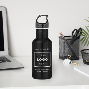 Custom White Business Logo Branded Black Stainless Steel Water Bottle