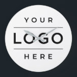Custom White Business Logo Company Branded Large Clock<br><div class="desc">Custom branded clock for your business or home office features your logo design. The scale of the logo and the white background color can be adjusted. Please contact the designer for further assistance at kathleen@plushpaper.com</div>