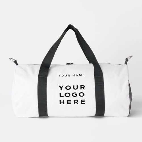 Custom White Business Logo Name Instagram Fitness Duffle Bag