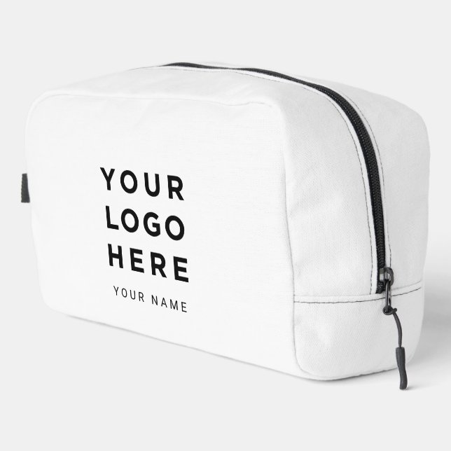 Custom White Business Logo Name Instagram Travel Dopp Kit (Right Corner)