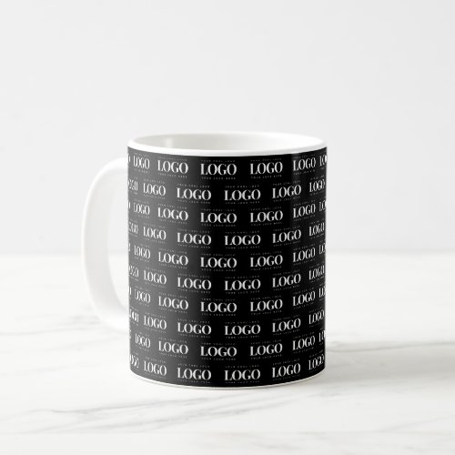 Custom White Business Logo on Black Pattern Coffee Mug