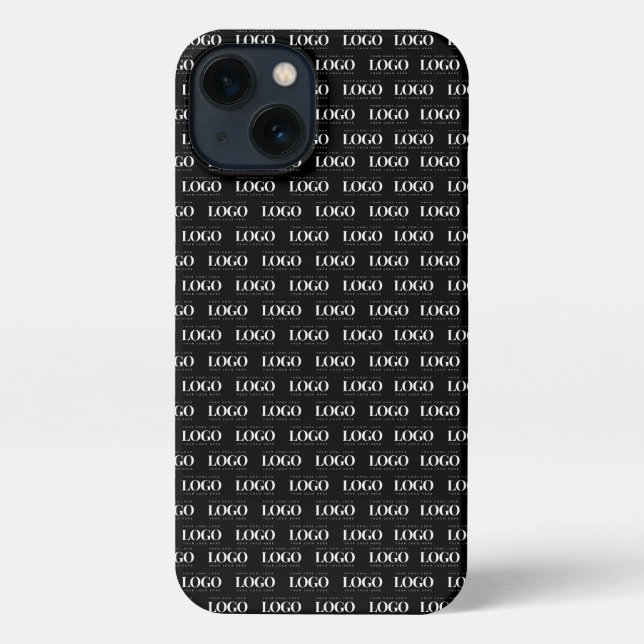 Custom White Business Logo on Black Pattern iPhone Case (Back)