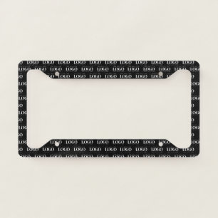 Custom White Business Logo on Black Pattern  License Plate Frame