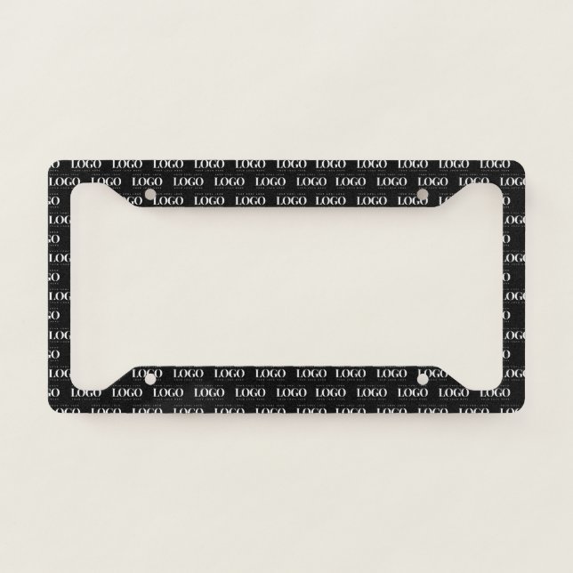 Custom White Business Logo on Black Pattern  License Plate Frame (Front)