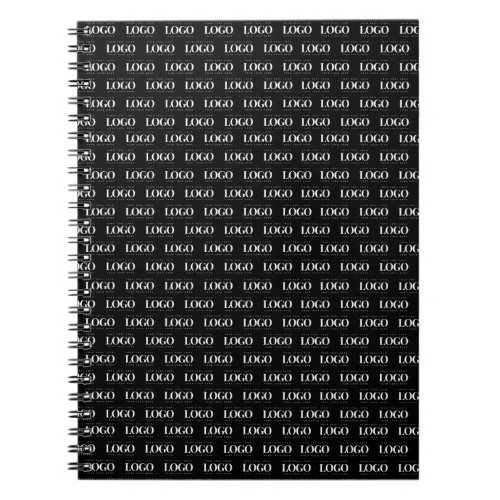 Custom White Business Logo on Black Pattern Notebook