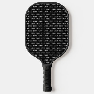 Custom White Business Logo on Black Pattern Pickleball Paddle
