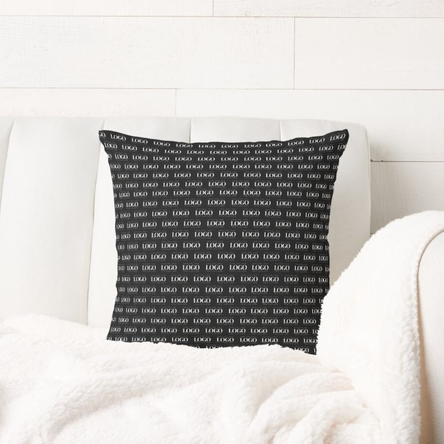 Custom White Business Logo on Black Pattern  Throw Pillow (Creator Uploaded)