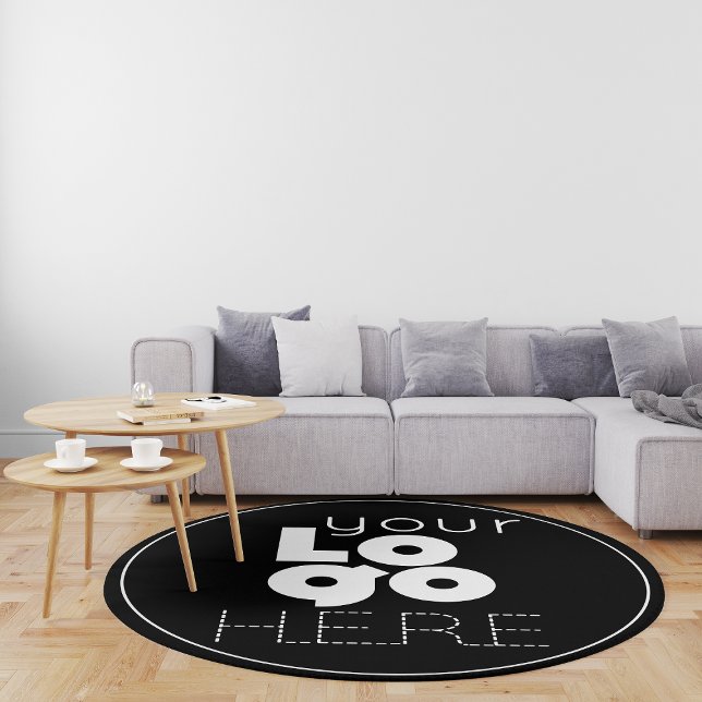 Custom White Business Logo on Black Round Area Rug (Creator Uploaded)