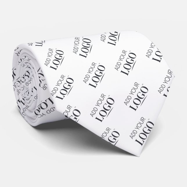 Custom White Business Logo Pattern Professional Neck Tie (Rolled)