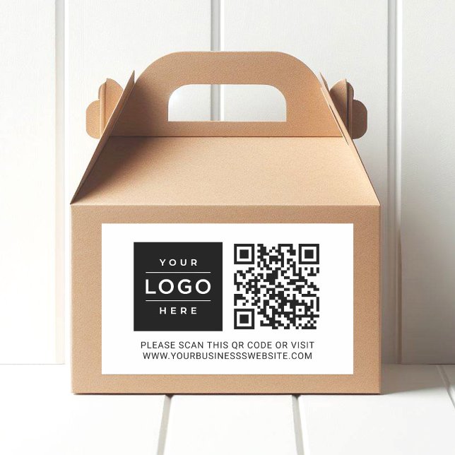 Custom White Business Logo QR Code Rectangular Sticker (Creator Uploaded)