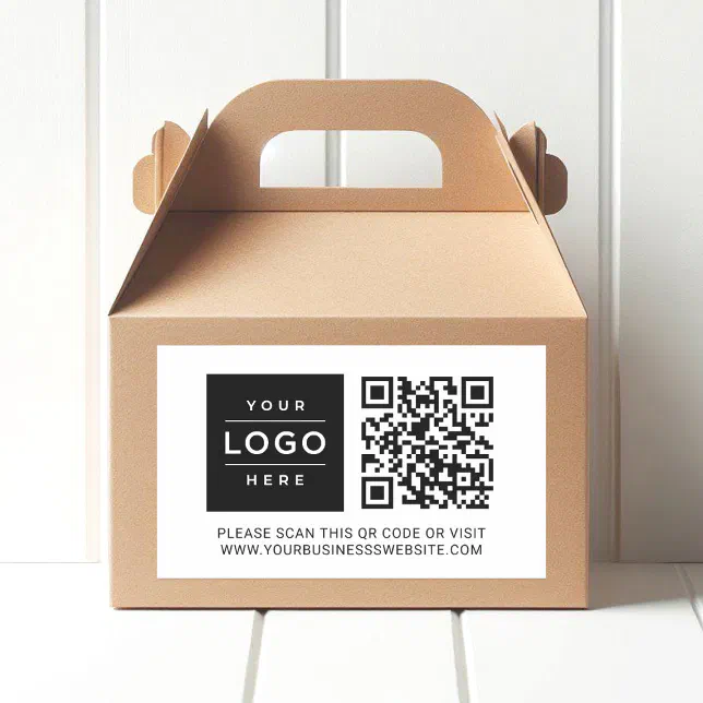 Custom White Business Logo QR Code Rectangular Sticker | Zazzle