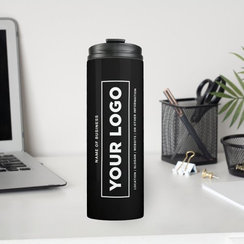 Custom White Business Name and Logo Black Branded Thermal Tumbler