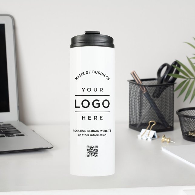 Custom White Business Name Logo QR Code Thermal Tumbler (Creator Uploaded)