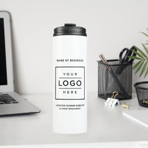 Custom White Business Name Square Logo Thermal Tumbler