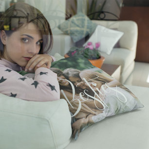 Custom White Calligraphy Besties, Photo & Text Throw Pillow