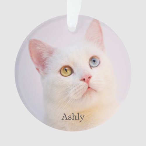 Custom White Cat Photo Personalized Ornament