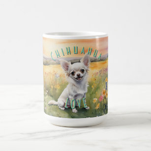 Custom White Chihuahua Sunrise, Miniature Love Coffee Mug