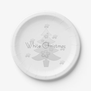 Custom White Christmas Silver Tree Paper Plates