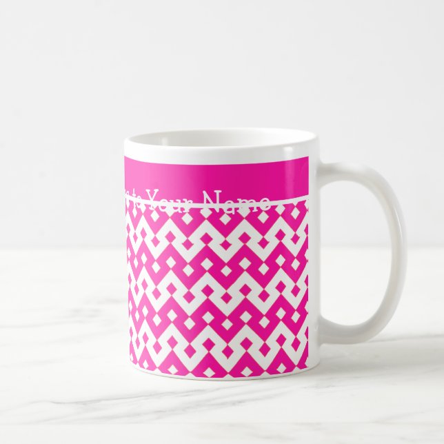 Custom White Coffee Mug, Candy Pink Geometric Mug (Right)