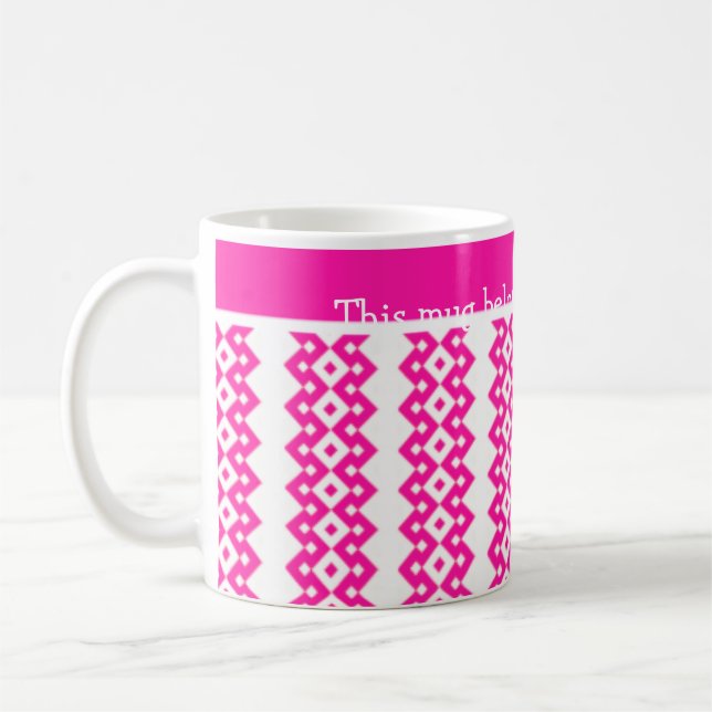 Custom White Coffee Mug, Candy Pink Geometric Mug (Left)
