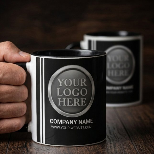 Custom White Company Logo on a Business Name Black Mug (Creator Uploaded)