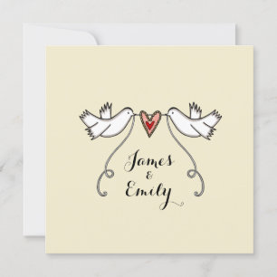 Custom White Doves Love Heart Wedding Invitation