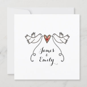 Custom White Doves Love Heart Wedding Invitation