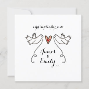 Custom White Doves Love Heart Wedding Invitation