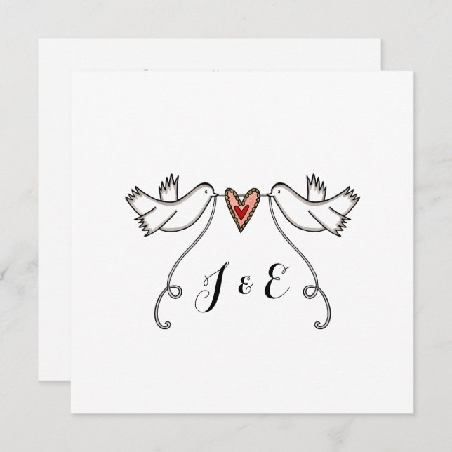 Custom White Doves Love Heart Wedding Invitation (Front/Back)