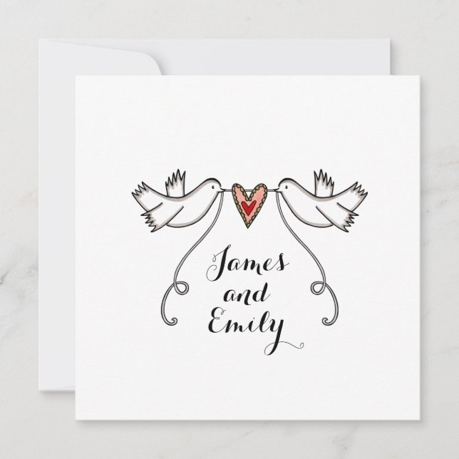 Custom White Doves Love Heart Wedding Invitation (Front)