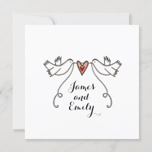 Custom White Doves Love Heart Wedding Invitation