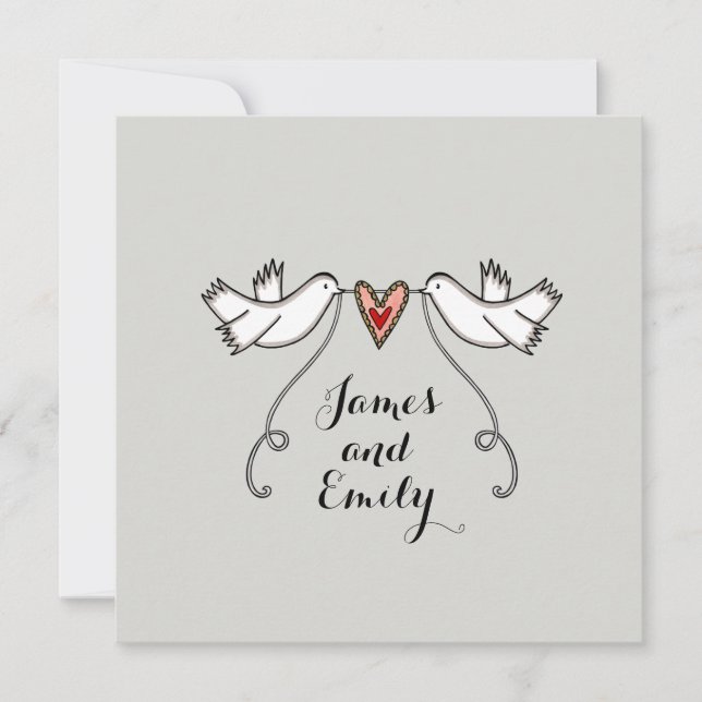 Custom White Doves Love Heart Wedding Invitation (Front)