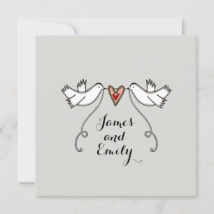 Custom White Doves Love Heart Wedding Invitation