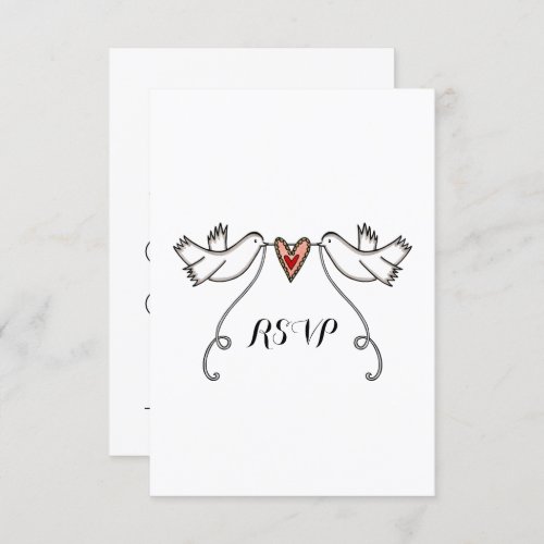 Custom White Doves Love Heart Wedding RSVP Invitation