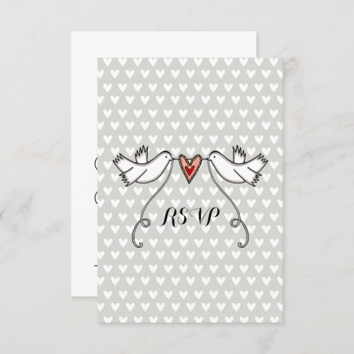 Custom White Doves Love Heart Wedding RSVP Invitation
