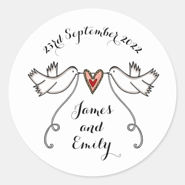 Custom White Doves Wedding Sticker (Front)