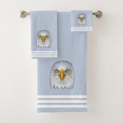 Custom White Eagle  Three Stripes on Light Blue Bath Towel Set