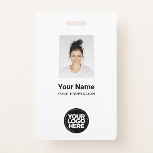 Custom White Employee Photo, Bar Code, Logo, Name Badge