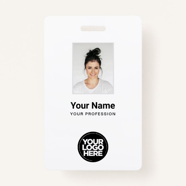 Custom White Employee Photo Bar Code Logo Name Badge